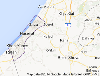 Karta över Gaza och Sderot