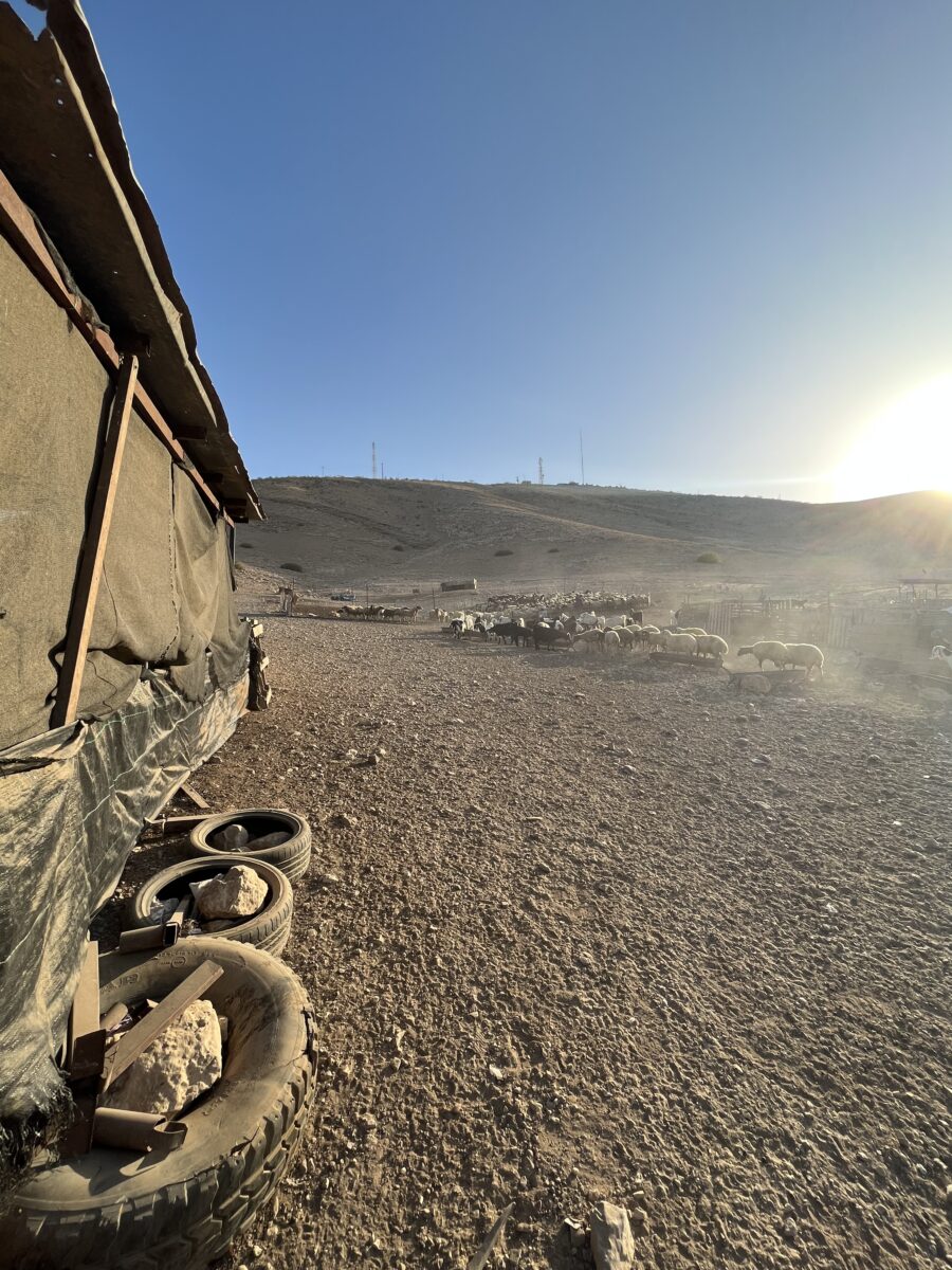 Soluppgång över Burhans gård. Vi börjar dagarna tidigt för att undvika eftermiddagshettan.